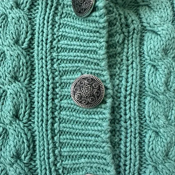 VTG Croquet Club Sweater Womens Medium Green Cable Knit Chunky Button 90s - Picture 6 of 16
